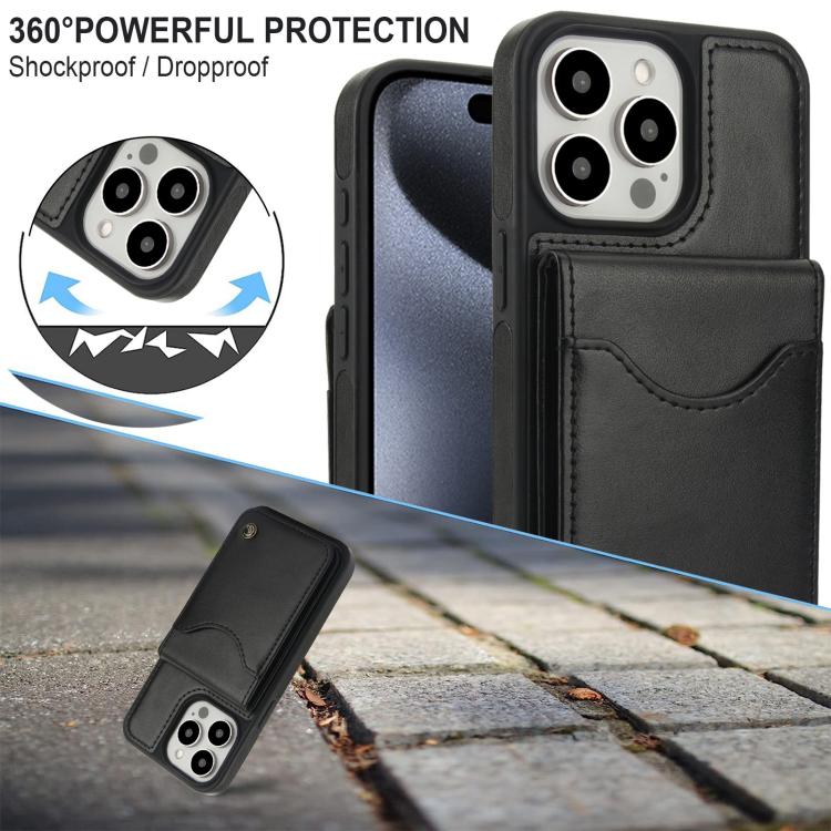 Funda para iPhone 14 Pro Awquer Cuero Tapa Vertical Tarjetas Soporte (Negro)
