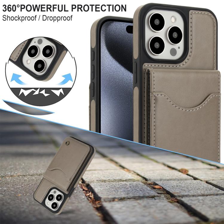 Funda de Cuero con Tapa Vertical Awquer para iPhone 14 Pro con Tarjetero (Gris)