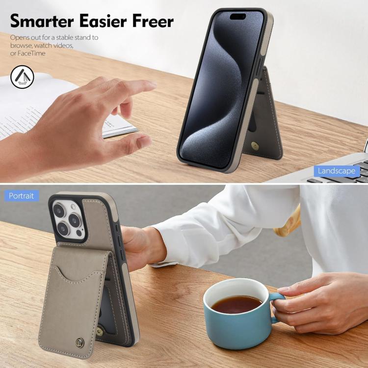 Funda de Cuero con Tapa Vertical Awquer para iPhone 14 Pro con Tarjetero (Gris)