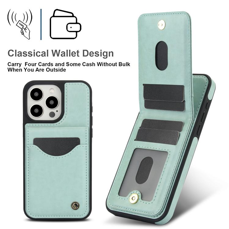 Funda para iPhone 14 Pro Awquer de Cuero con Tapa Vertical para Tarjetas y Soporte (Verde)