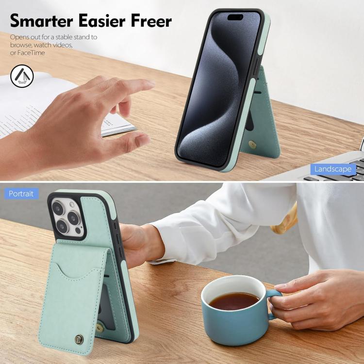 Funda para iPhone 14 Pro Awquer de Cuero con Tapa Vertical para Tarjetas y Soporte (Verde)