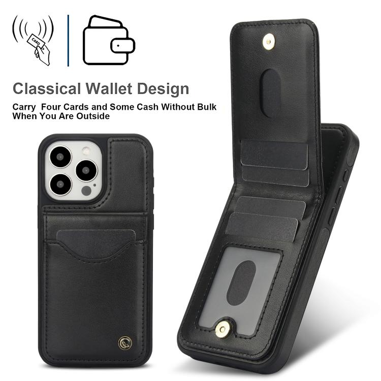 Funda de Cuero Awquer para iPhone 14 Pro Max con Tapa Vertical para Tarjetas y Soporte (Negro)