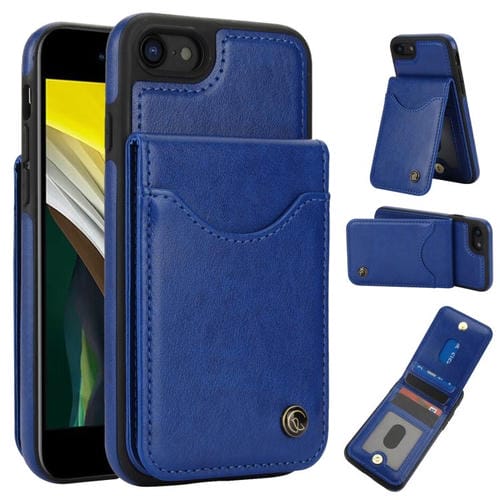 Funda de Cuero Awquer para iPhone 7/8/Se 2022 con Tapa Vertical, Tarjetas y Soporte (Azul)