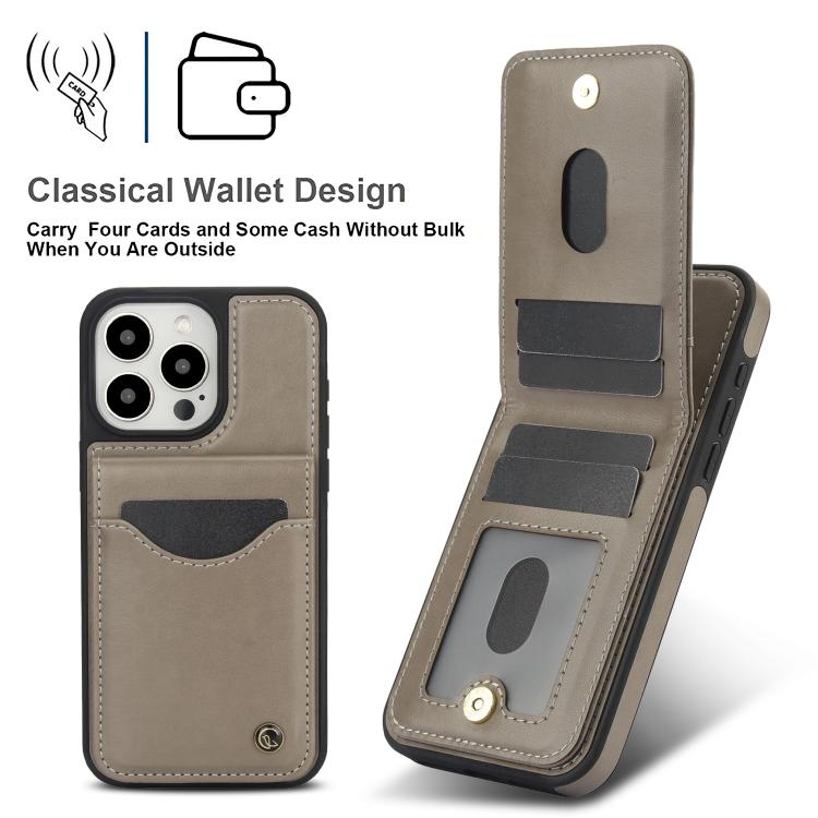Funda de Cuero para iPhone 13 Pro Awquer con Tapa Vertical y Tarjetero (Gris)