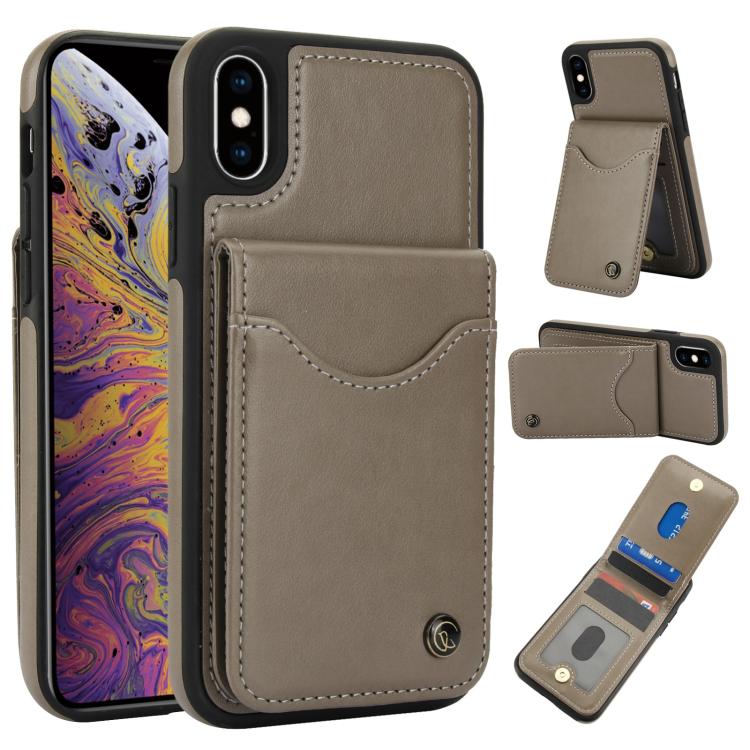 Funda de Cuero con Tapa Vertical Awquer para iPhone X/Xs con Tarjetero (Gris)