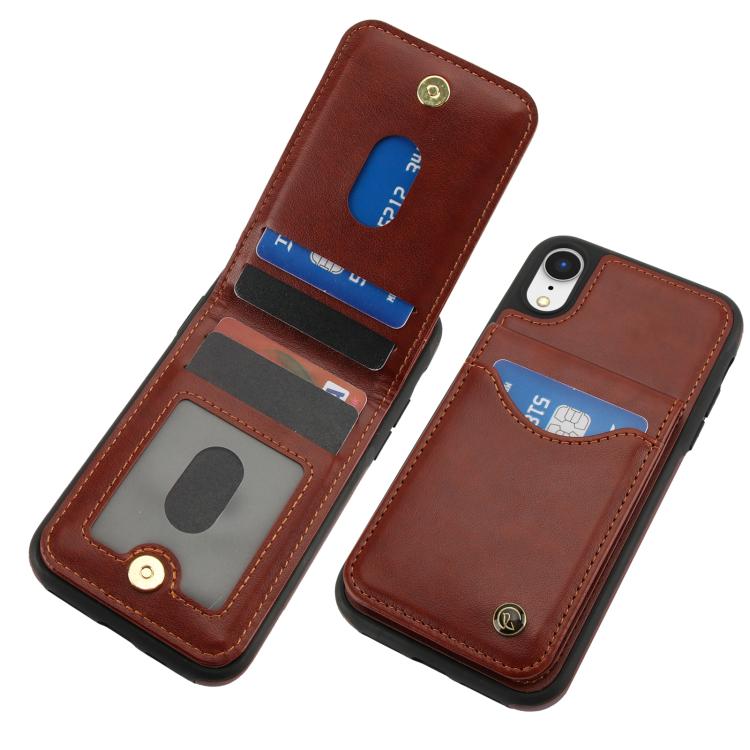 Funda de Cuero con Tapa Vertical Awquer para iPhone X/Xs con Tarjetero (Marrón)