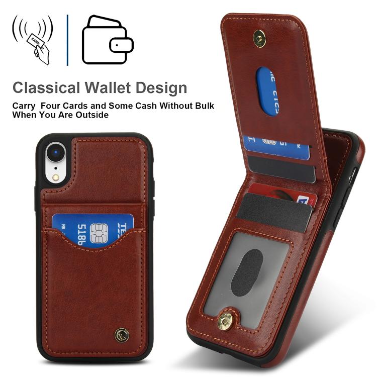 Funda de Cuero con Tapa Vertical Awquer para iPhone X/Xs con Tarjetero (Marrón)