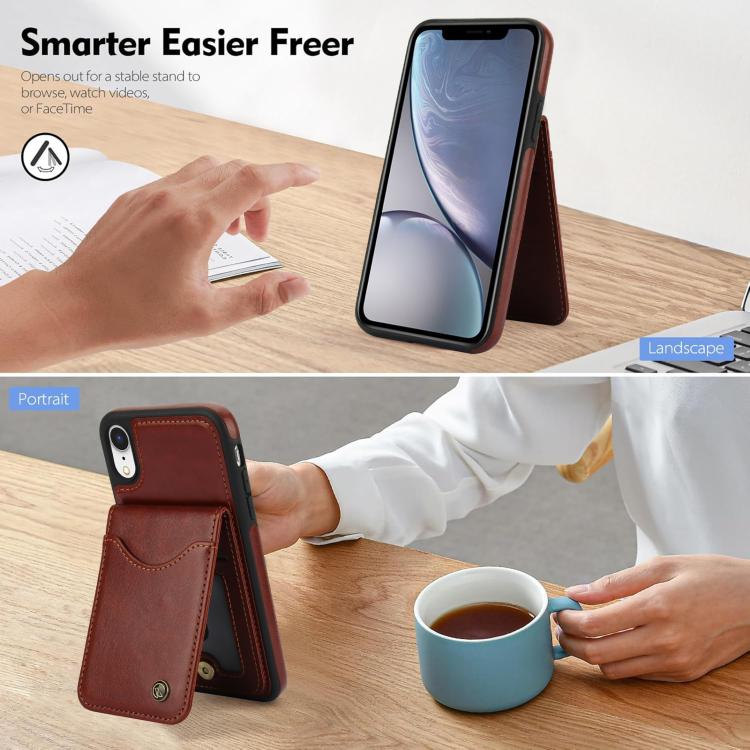 Funda de Cuero con Tapa Vertical Awquer para iPhone X/Xs con Tarjetero (Marrón)