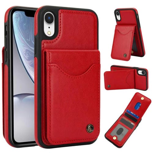 Funda de Cuero con Tapa Vertical Awquer para iPhone Xr con Tarjetero (Rojo)