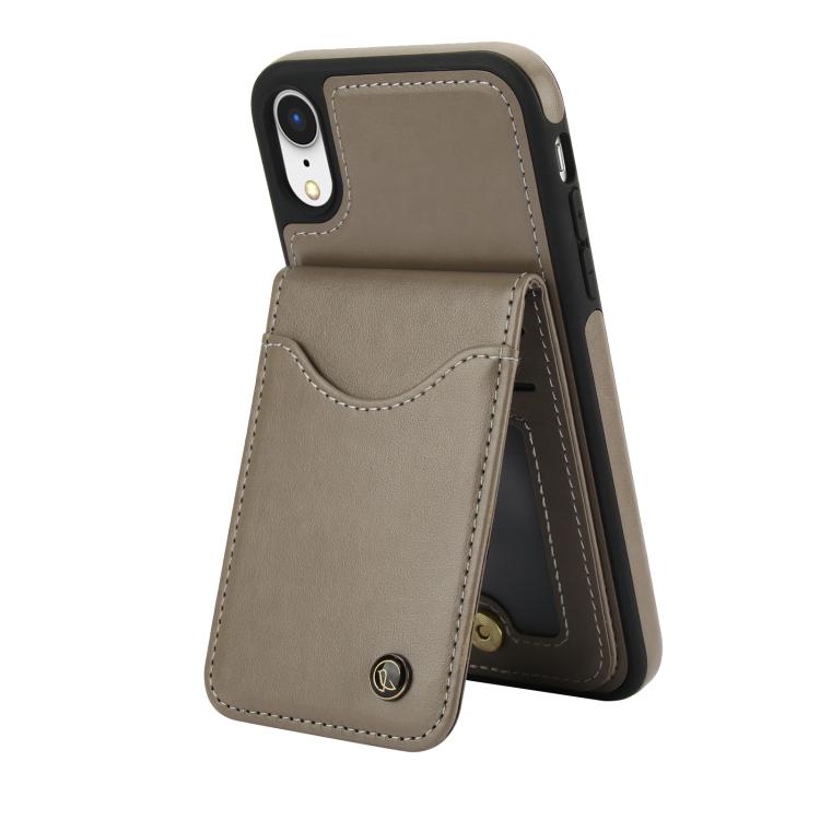 Funda de Cuero con Tapa Vertical Awquer para iPhone Xr con Tarjetero (Gris)