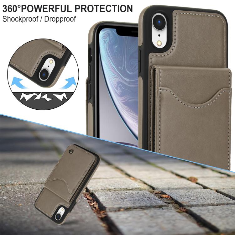 Funda de Cuero con Tapa Vertical Awquer para iPhone Xr con Tarjetero (Gris)