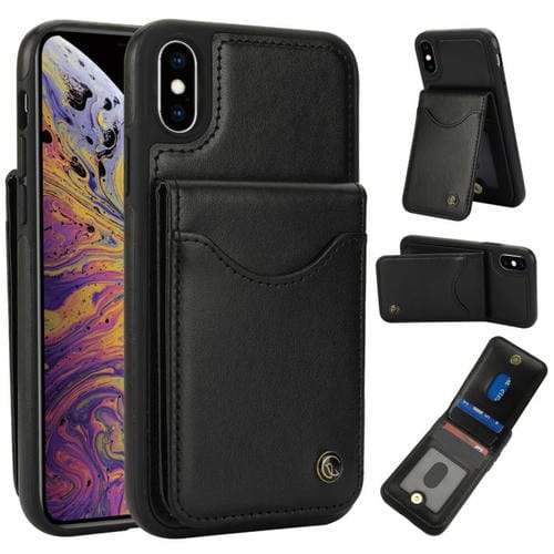 Funda para iPhone Xs Max Awquer Cuero Tapa Vertical Tarjetas Soporte (Negro)