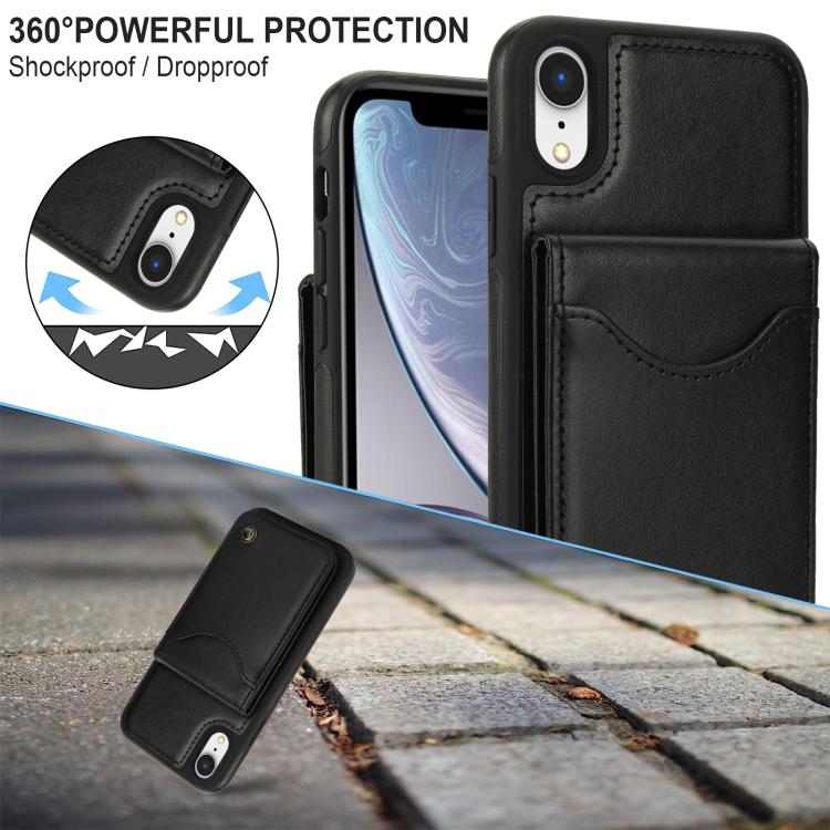 Funda para iPhone Xs Max Awquer Cuero Tapa Vertical Tarjetas Soporte (Negro)
