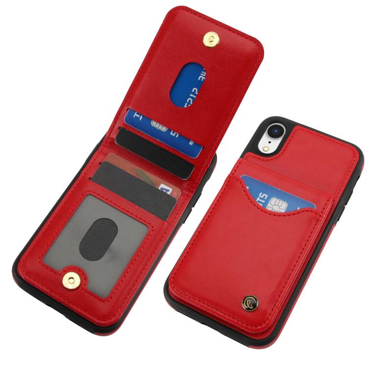 Funda para iPhone Xs Max Awquer de Cuero con Tapa Vertical para Tarjetas y Soporte (Rojo)