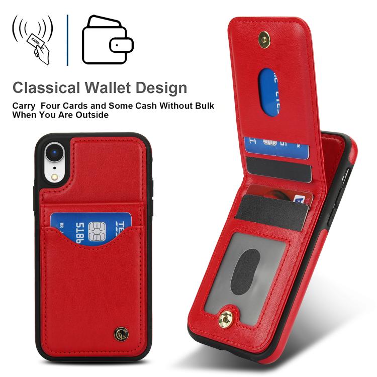 Funda para iPhone Xs Max Awquer de Cuero con Tapa Vertical para Tarjetas y Soporte (Rojo)