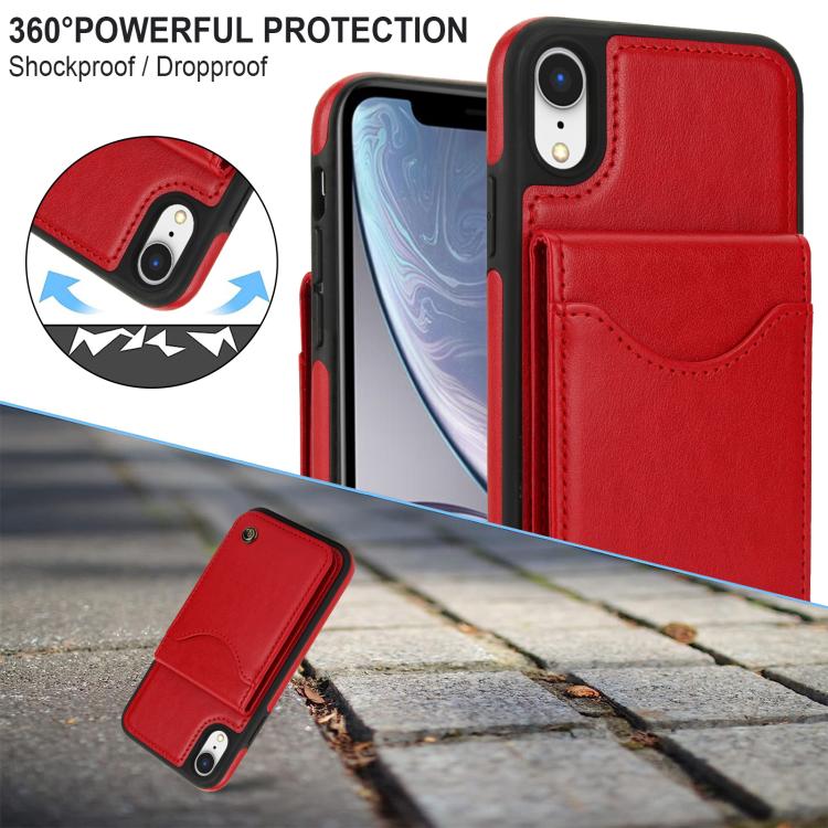 Funda para iPhone Xs Max Awquer de Cuero con Tapa Vertical para Tarjetas y Soporte (Rojo)