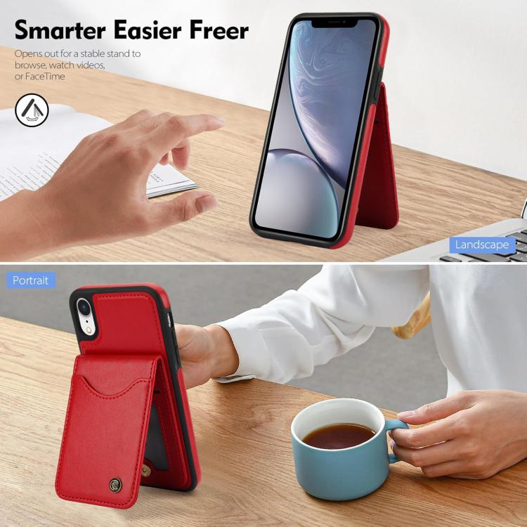 Funda para iPhone Xs Max Awquer de Cuero con Tapa Vertical para Tarjetas y Soporte (Rojo)