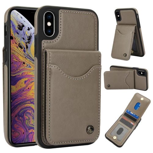 Funda de Cuero con Tapa Vertical Awquer para iPhone Xs Max con Tarjetero (Gris)