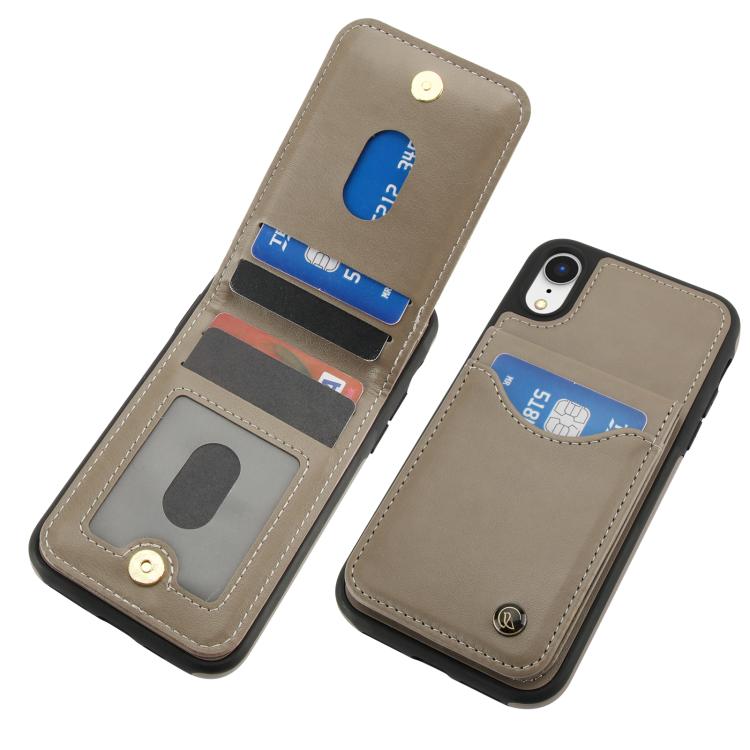Funda de Cuero con Tapa Vertical Awquer para iPhone Xs Max con Tarjetero (Gris)