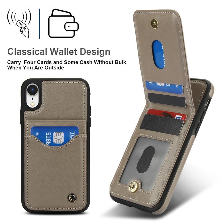 Funda de Cuero con Tapa Vertical Awquer para iPhone Xs Max con Tarjetero (Gris)