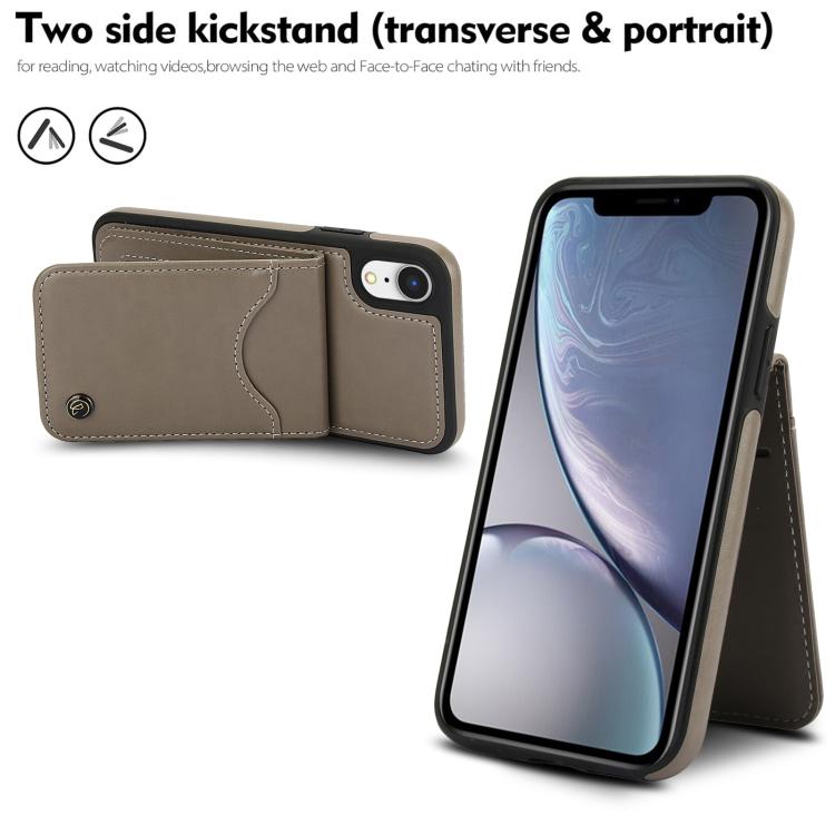 Funda de Cuero con Tapa Vertical Awquer para iPhone Xs Max con Tarjetero (Gris)