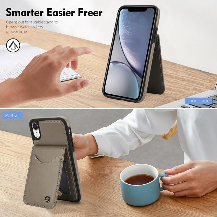 Funda de Cuero con Tapa Vertical Awquer para iPhone Xs Max con Tarjetero (Gris)