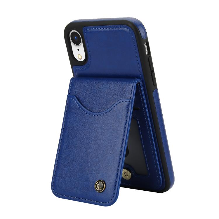 Funda de Cuero con Tapa Vertical Awquer para iPhone Xs Max con Tarjetero (Azul)