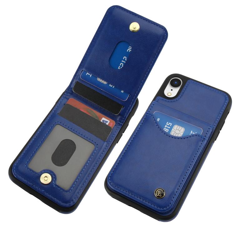 Funda de Cuero con Tapa Vertical Awquer para iPhone Xs Max con Tarjetero (Azul)
