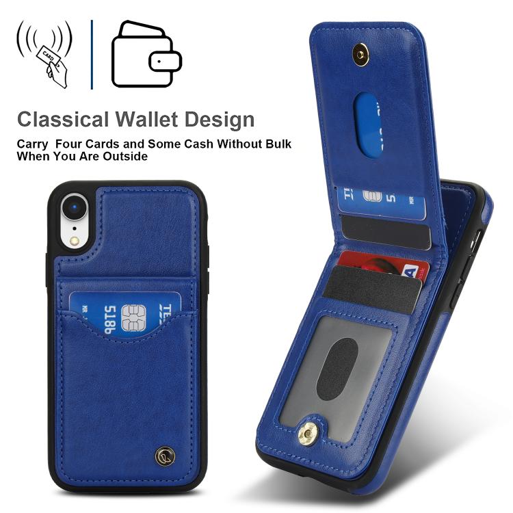 Funda de Cuero con Tapa Vertical Awquer para iPhone Xs Max con Tarjetero (Azul)