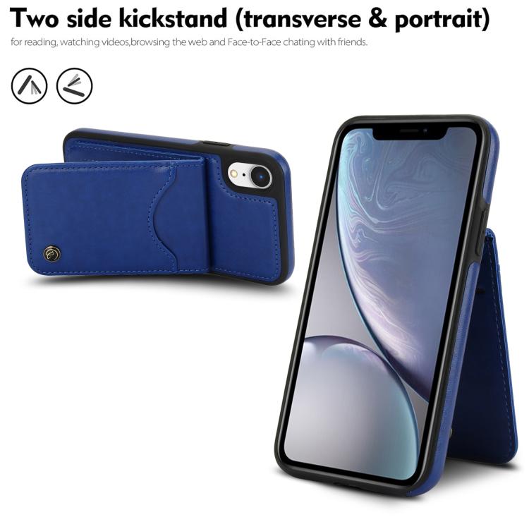 Funda de Cuero con Tapa Vertical Awquer para iPhone Xs Max con Tarjetero (Azul)