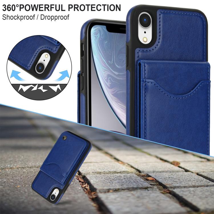 Funda de Cuero con Tapa Vertical Awquer para iPhone Xs Max con Tarjetero (Azul)
