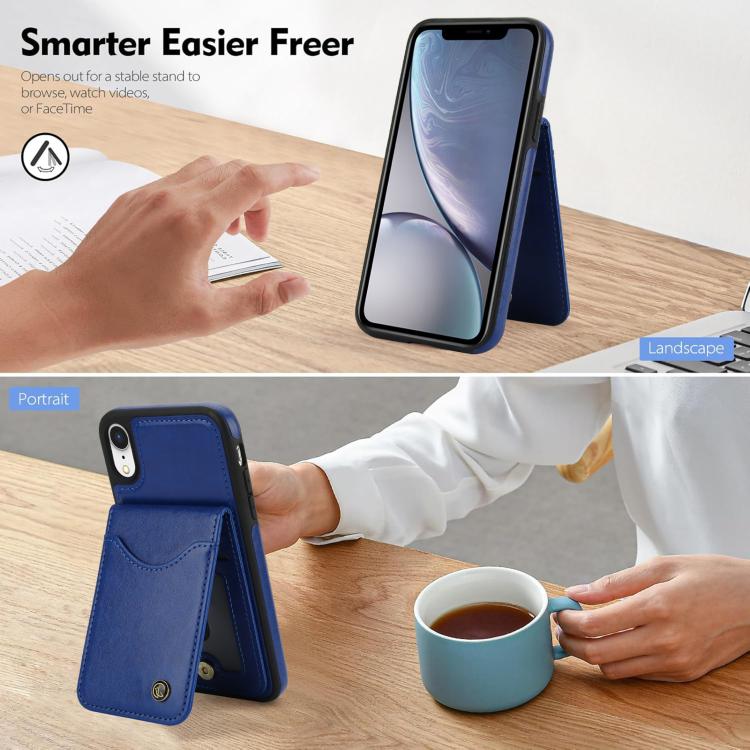 Funda de Cuero con Tapa Vertical Awquer para iPhone Xs Max con Tarjetero (Azul)