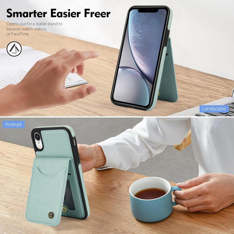 Funda de Cuero con Tapa Vertical Awquer para iPhone Xs Max con Tarjetero (Verde)