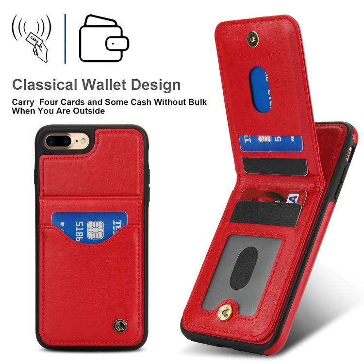 Funda de Cuero Awquer para iPhone 7 Plus/8 Plus con Tapa Vertical Tarjetero y Soporte (Rojo)