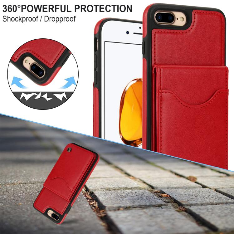 Funda de Cuero Awquer para iPhone 7 Plus/8 Plus con Tapa Vertical Tarjetero y Soporte (Rojo)