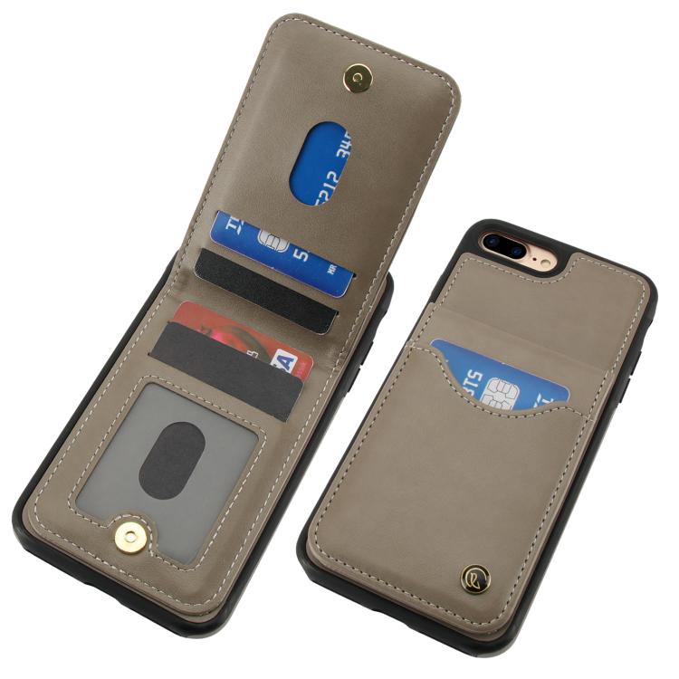 Funda de Cuero con Tapa Vertical Awquer para iPhone 7 Plus/8 Plus (Gris)