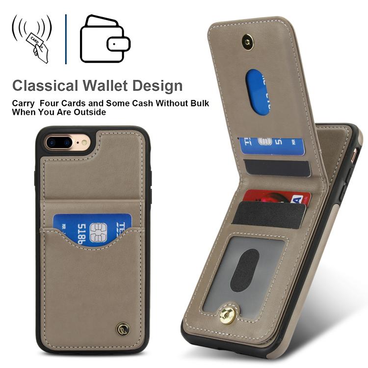 Funda de Cuero con Tapa Vertical Awquer para iPhone 7 Plus/8 Plus (Gris)