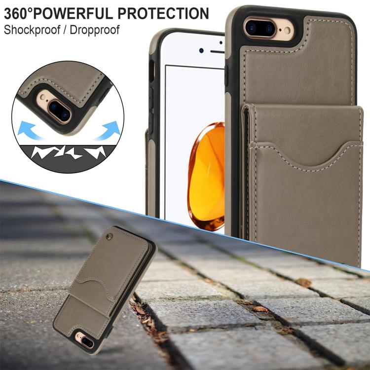 Funda de Cuero con Tapa Vertical Awquer para iPhone 7 Plus/8 Plus (Gris)