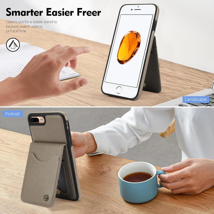 Funda de Cuero con Tapa Vertical Awquer para iPhone 7 Plus/8 Plus (Gris)