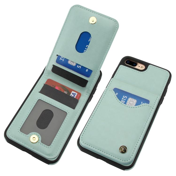 Funda de Cuero Awquer para iPhone 7 Plus/8 Plus con Tapa Vertical para Tarjetas y Soporte (Verde)