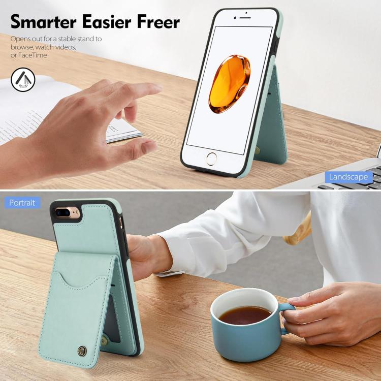 Funda de Cuero Awquer para iPhone 7 Plus/8 Plus con Tapa Vertical para Tarjetas y Soporte (Verde)