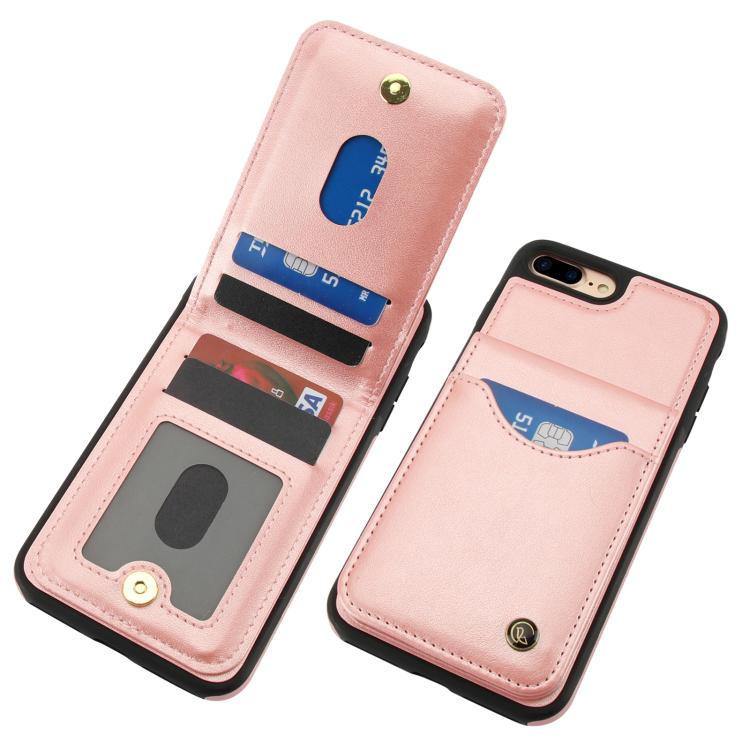 Funda para iPhone 7 Plus/8 Plus Awquer Cuero con Tapa Vertical para Tarjetas y Soporte (Oro Rosa)