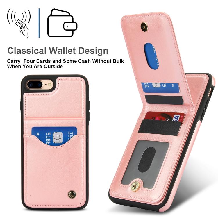 Funda para iPhone 7 Plus/8 Plus Awquer Cuero con Tapa Vertical para Tarjetas y Soporte (Oro Rosa)