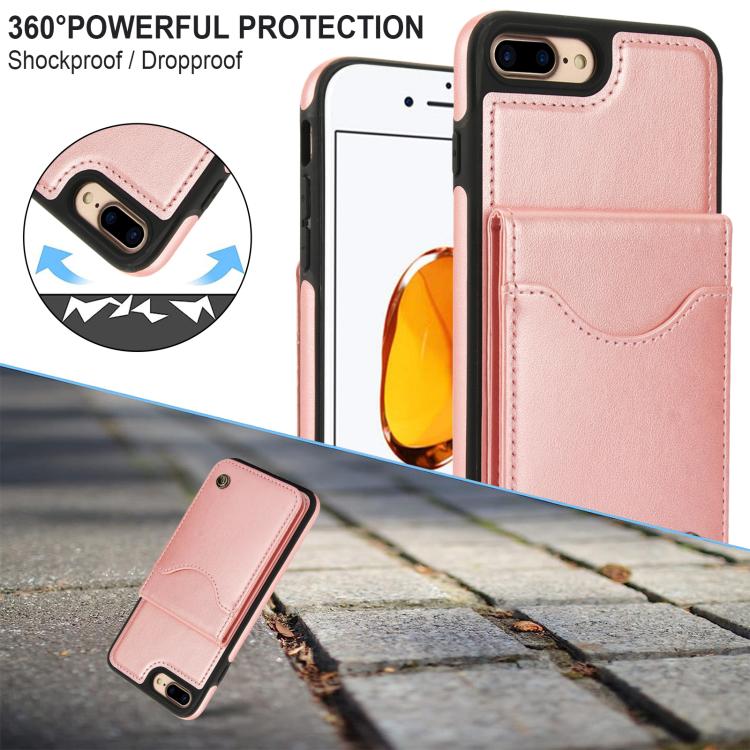 Funda para iPhone 7 Plus/8 Plus Awquer Cuero con Tapa Vertical para Tarjetas y Soporte (Oro Rosa)
