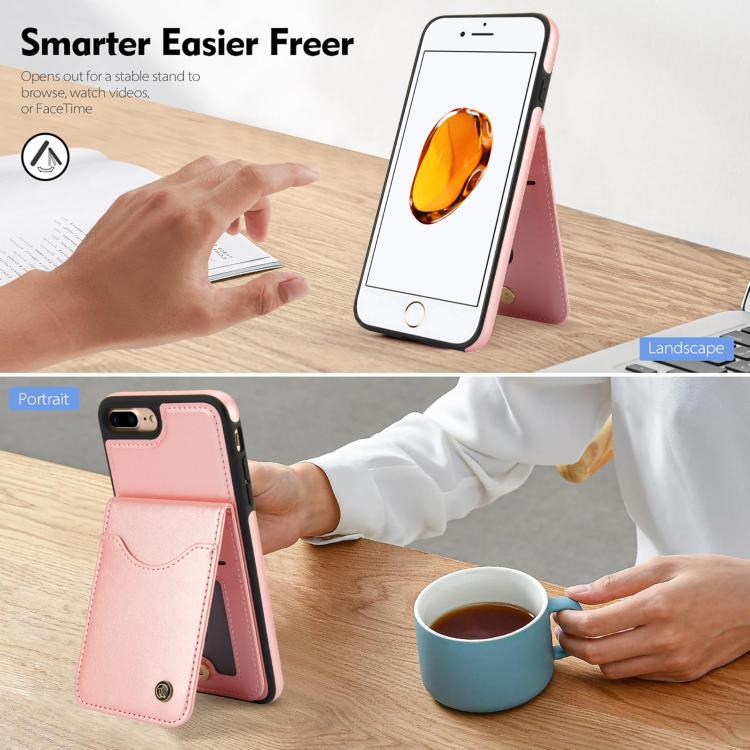 Funda para iPhone 7 Plus/8 Plus Awquer Cuero con Tapa Vertical para Tarjetas y Soporte (Oro Rosa)