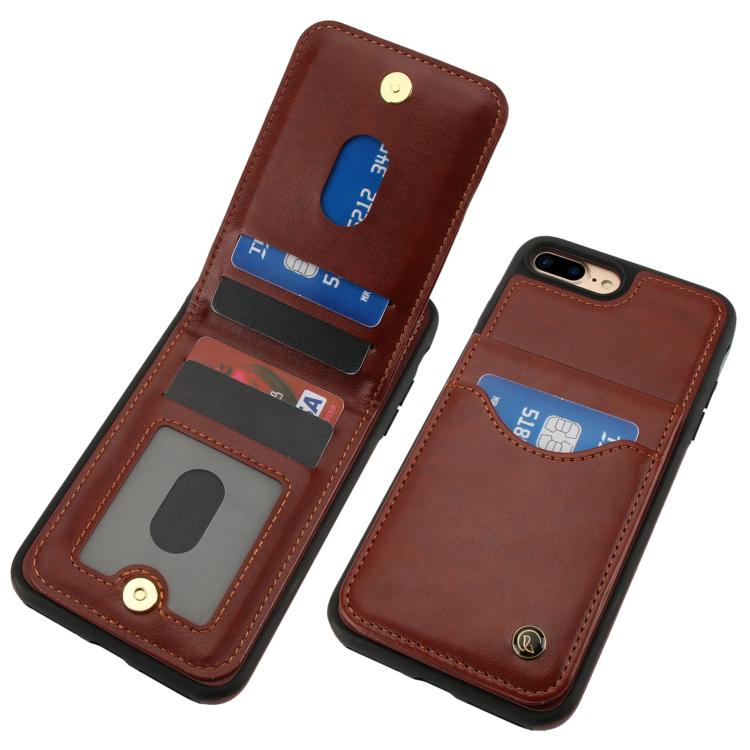 Funda de Cuero Awquer para iPhone 7 Plus/8 Plus con Tapa Vertical para Tarjetas y Soporte (Marrón)
