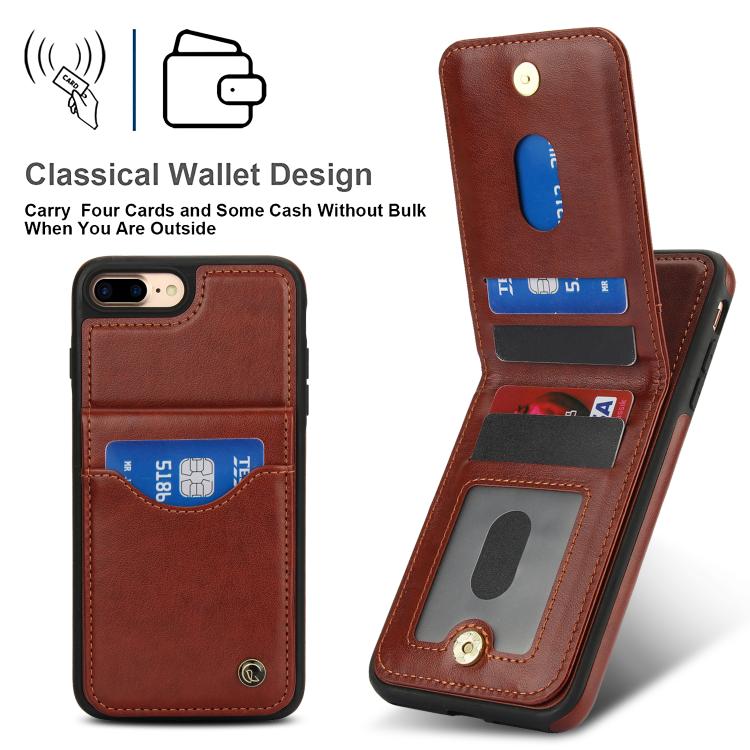 Funda de Cuero Awquer para iPhone 7 Plus/8 Plus con Tapa Vertical para Tarjetas y Soporte (Marrón)