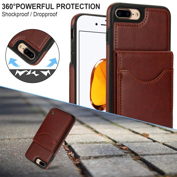 Funda de Cuero Awquer para iPhone 7 Plus/8 Plus con Tapa Vertical para Tarjetas y Soporte (Marrón)
