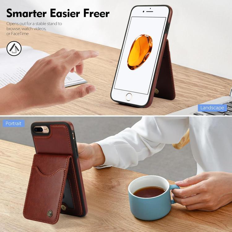 Funda de Cuero Awquer para iPhone 7 Plus/8 Plus con Tapa Vertical para Tarjetas y Soporte (Marrón)