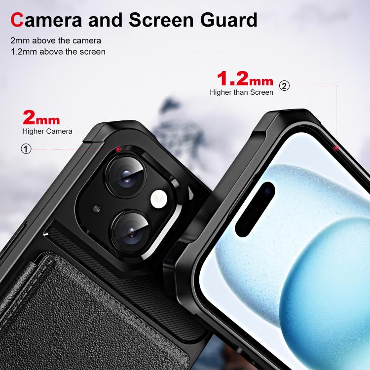 Funda de Cuero para iPhone 14 con Tapa Horizontal y Tarjetero (Negro)